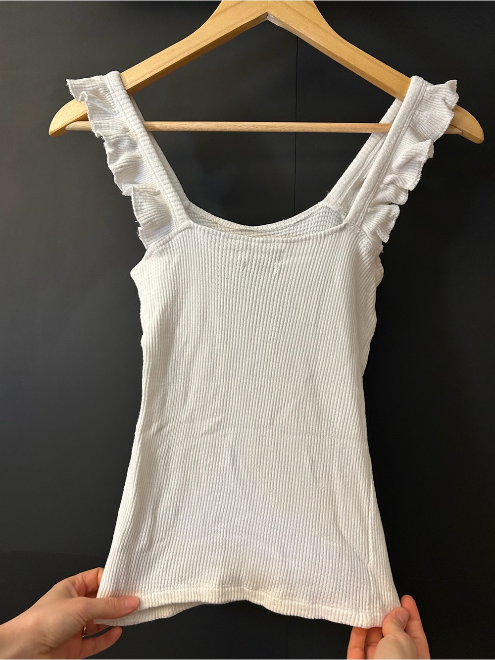Reserved White Ribbed Ruffle Strap Tank Top - Picture 5 of 6